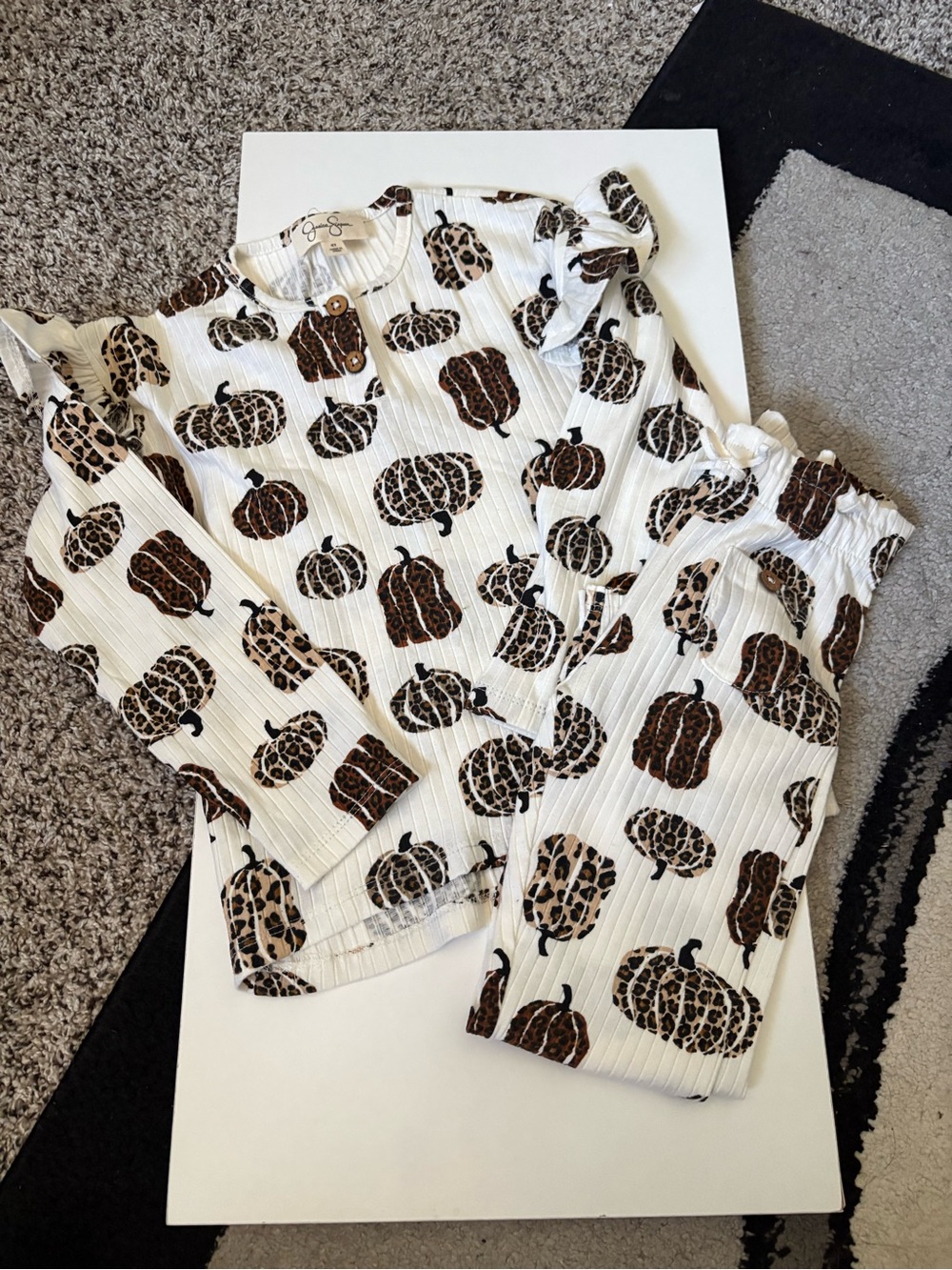 Jessica Simpson Cream Kids Top & Leggings Set with Brown Leopard Pumpkin Print